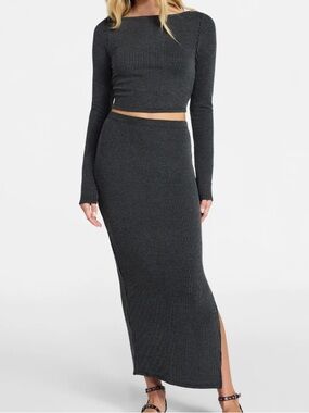 Ribbed Knit Maxi Skirt & top set